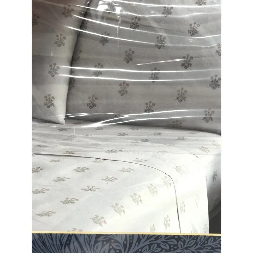 William Morris Woodland Floral Coral Pink King Sz Sheet Set Cotton Percale NIP